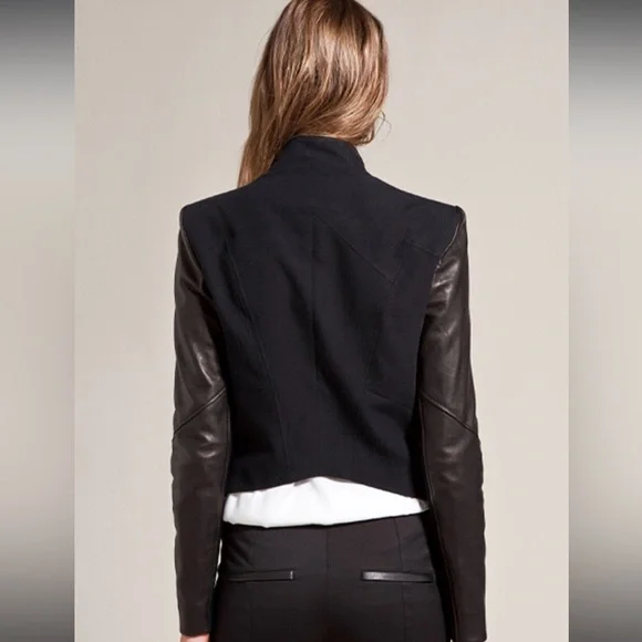 HELMUT LANG Eon Jacket Leather & Wool Asymmetrical Jacket P - Picture 5 of 11